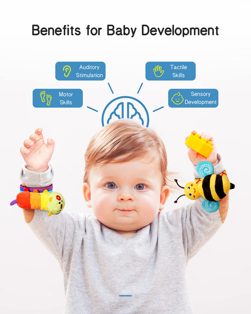 Infinno Baby Wrist Rattle Socks and Foot Finder Set, 0-12 Months Newborn Boys and Girls