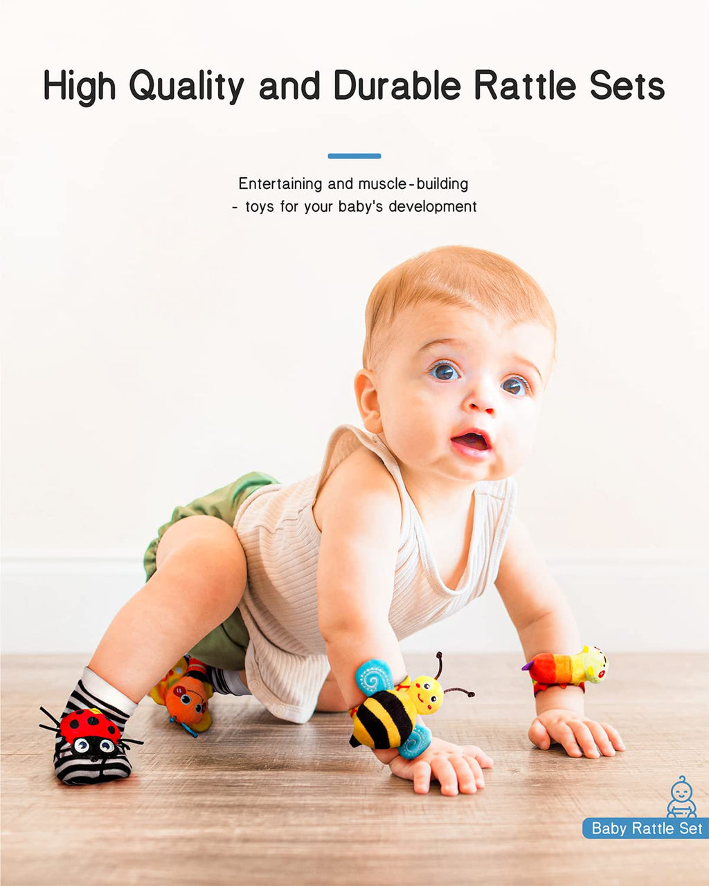 Infinno Baby Wrist Rattle Socks and Foot Finder Set, 0-12 Months Newborn Boys and Girls