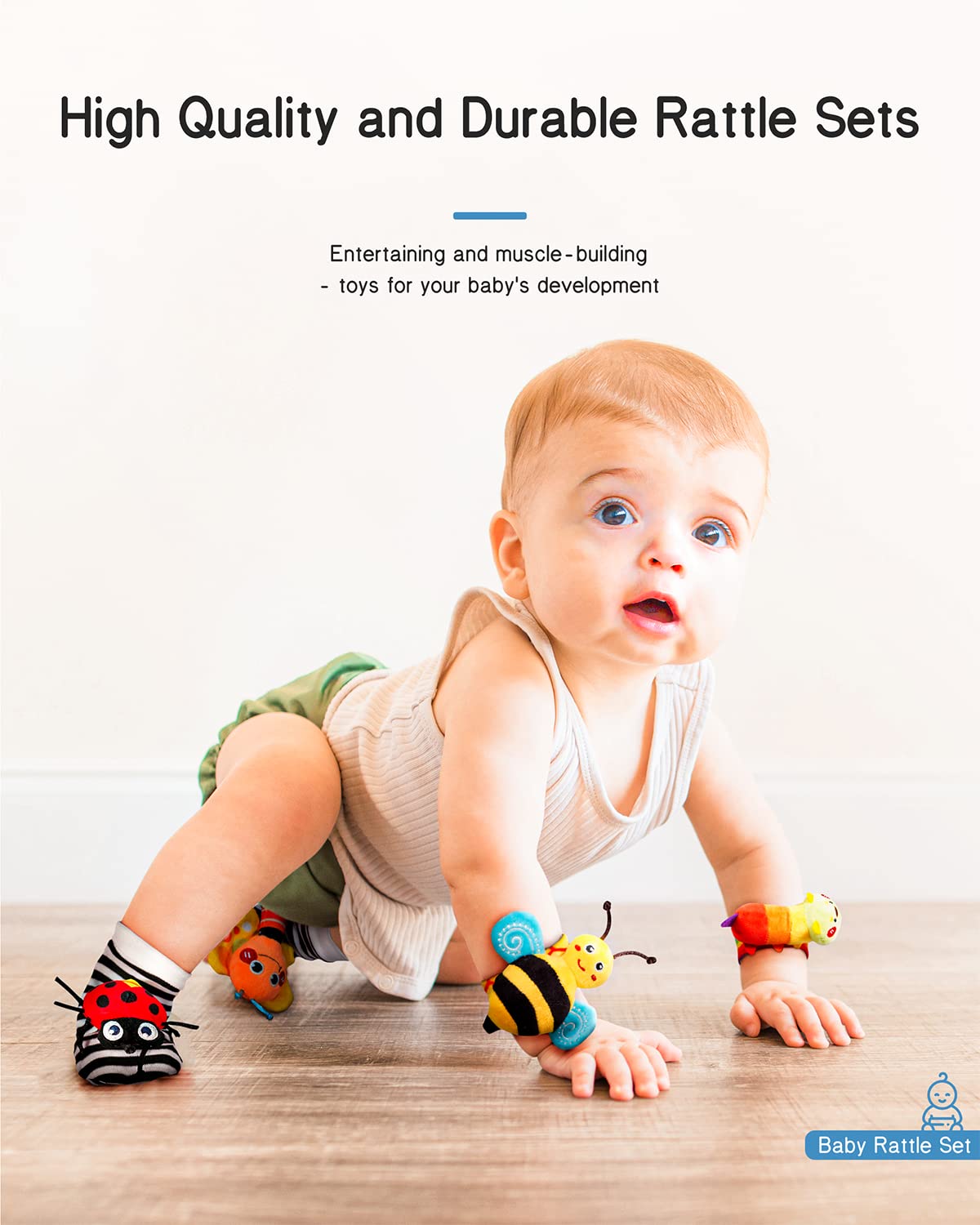Infinno Baby Wrist Rattle Socks and Foot Finder Set, 0-12 Months Newborn Boys and Girls