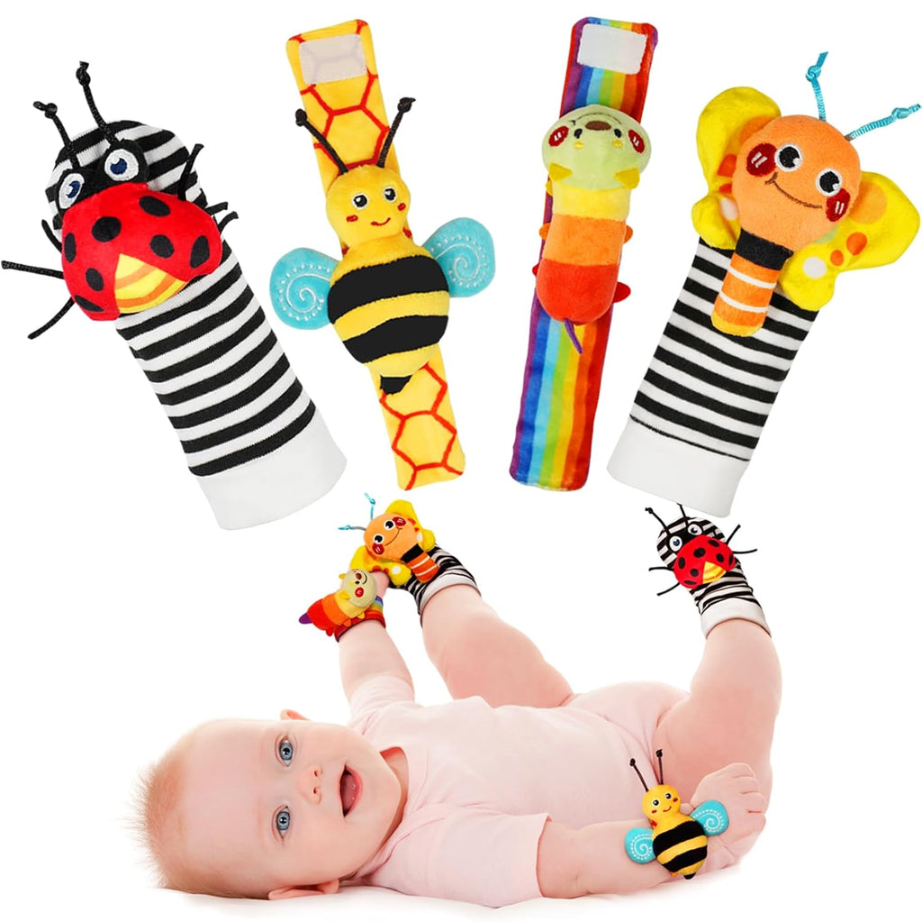 Infinno Baby Wrist Rattle Socks and Foot Finder Set, 0-12 Months Newborn Boys and Girls